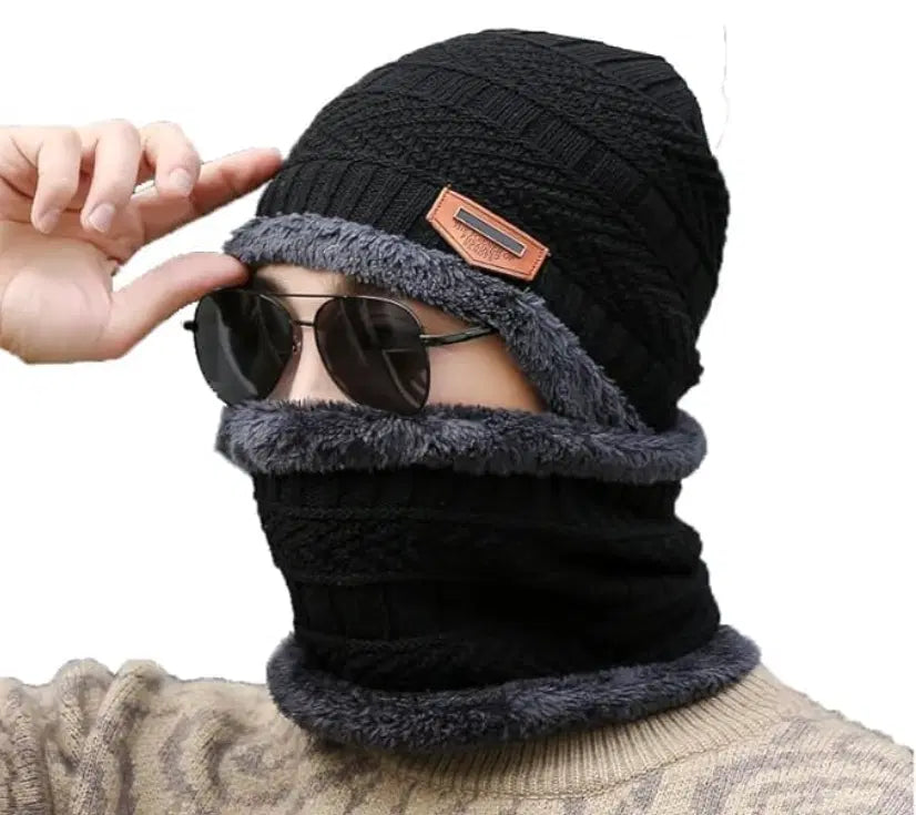 Unisex Winter Woolen Beanie Cap and Neck Warmer (Pack of 1)