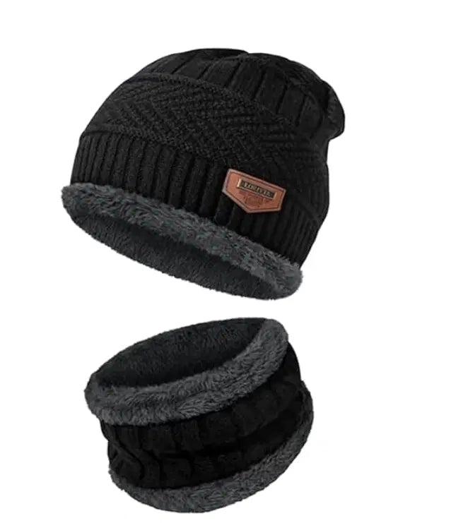Unisex Winter Woolen Beanie Cap and Neck Warmer (Pack of 1)